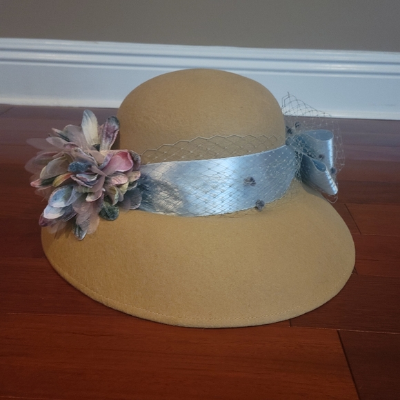 Accessories | Yvonne Lafleur Custom Camel Colored Hat With Blue Ribbon ...
